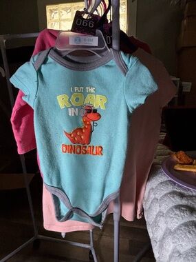 Kidgets Light Blue Dinosaur Graphic One-Piece Bodysuits (Bundled) 066-